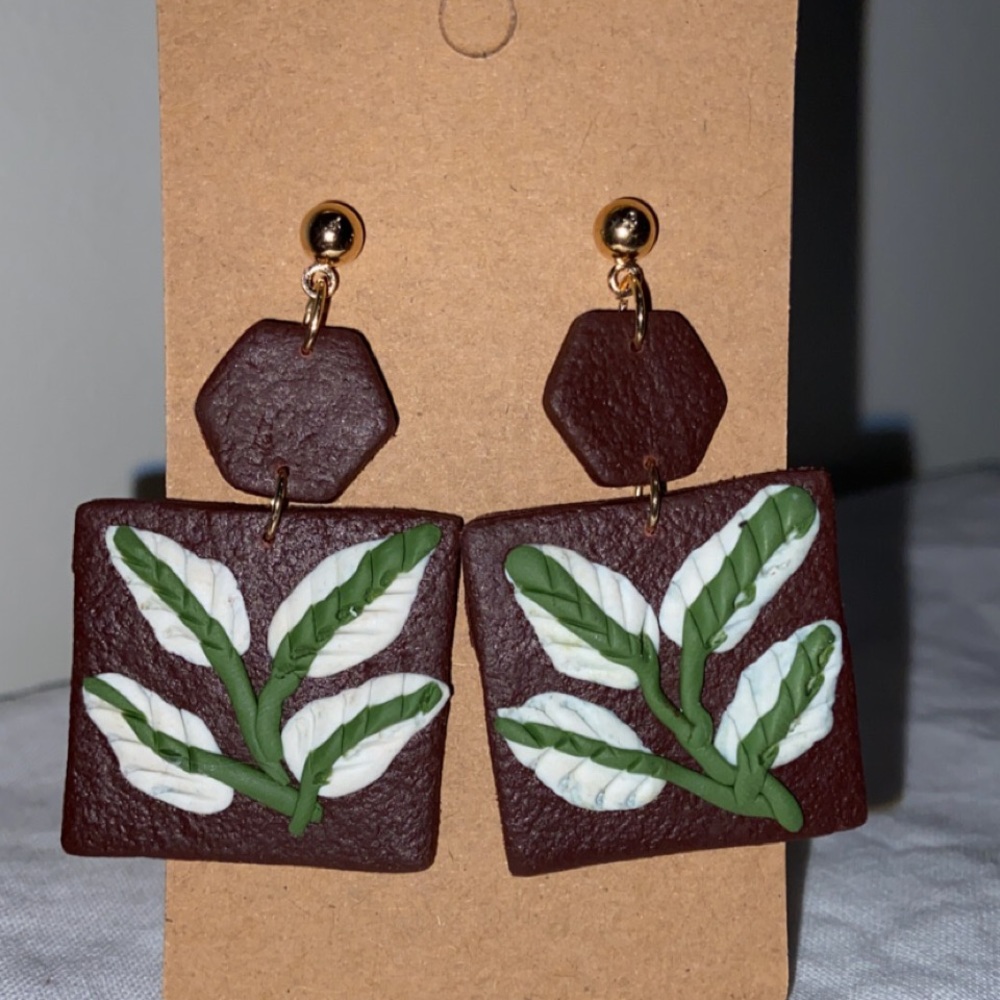 Polymer Clay leaf earrings 🍂